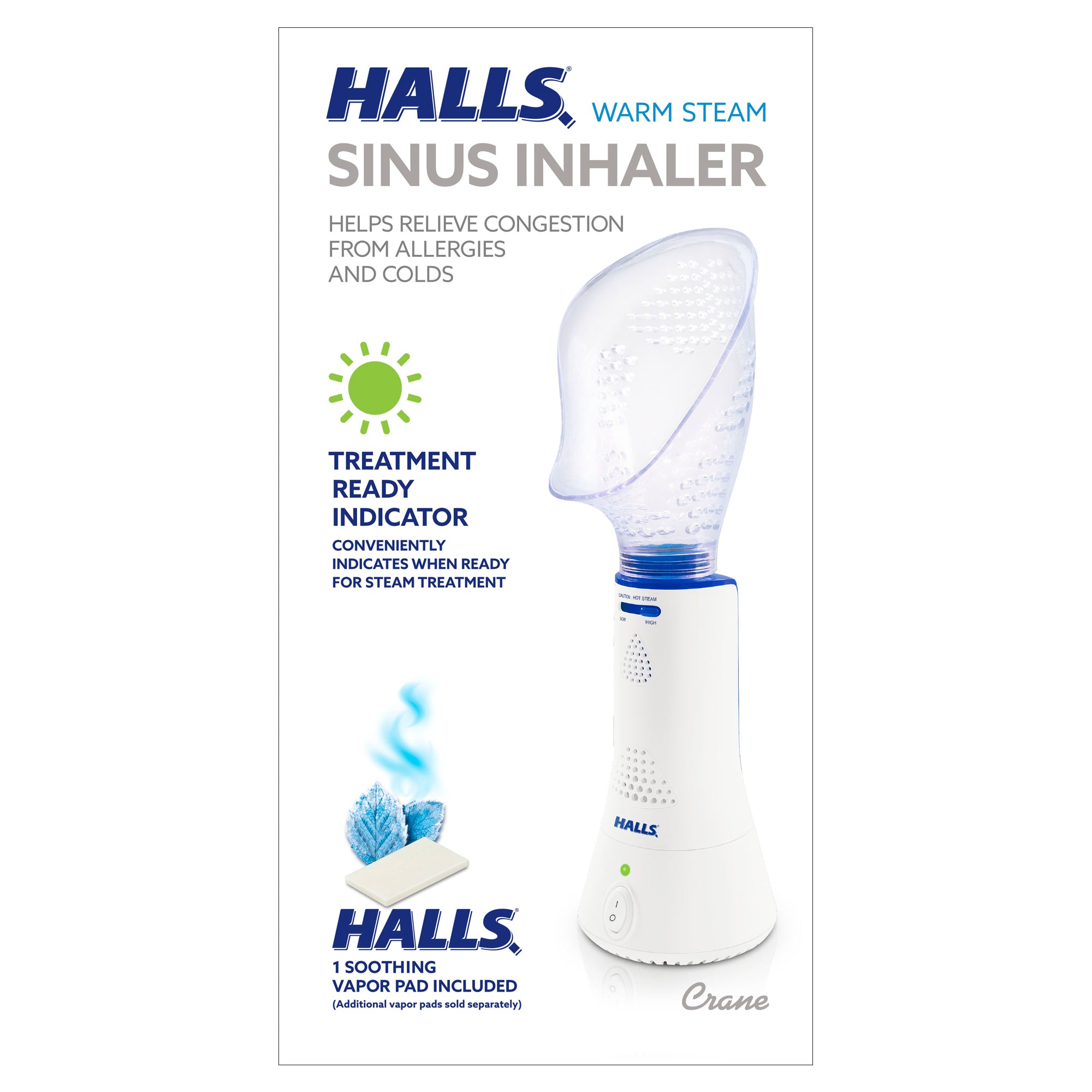 Crane x HALLS Corded Steam Inhaler with Vapor Pad Tray & Auto Shut-Off