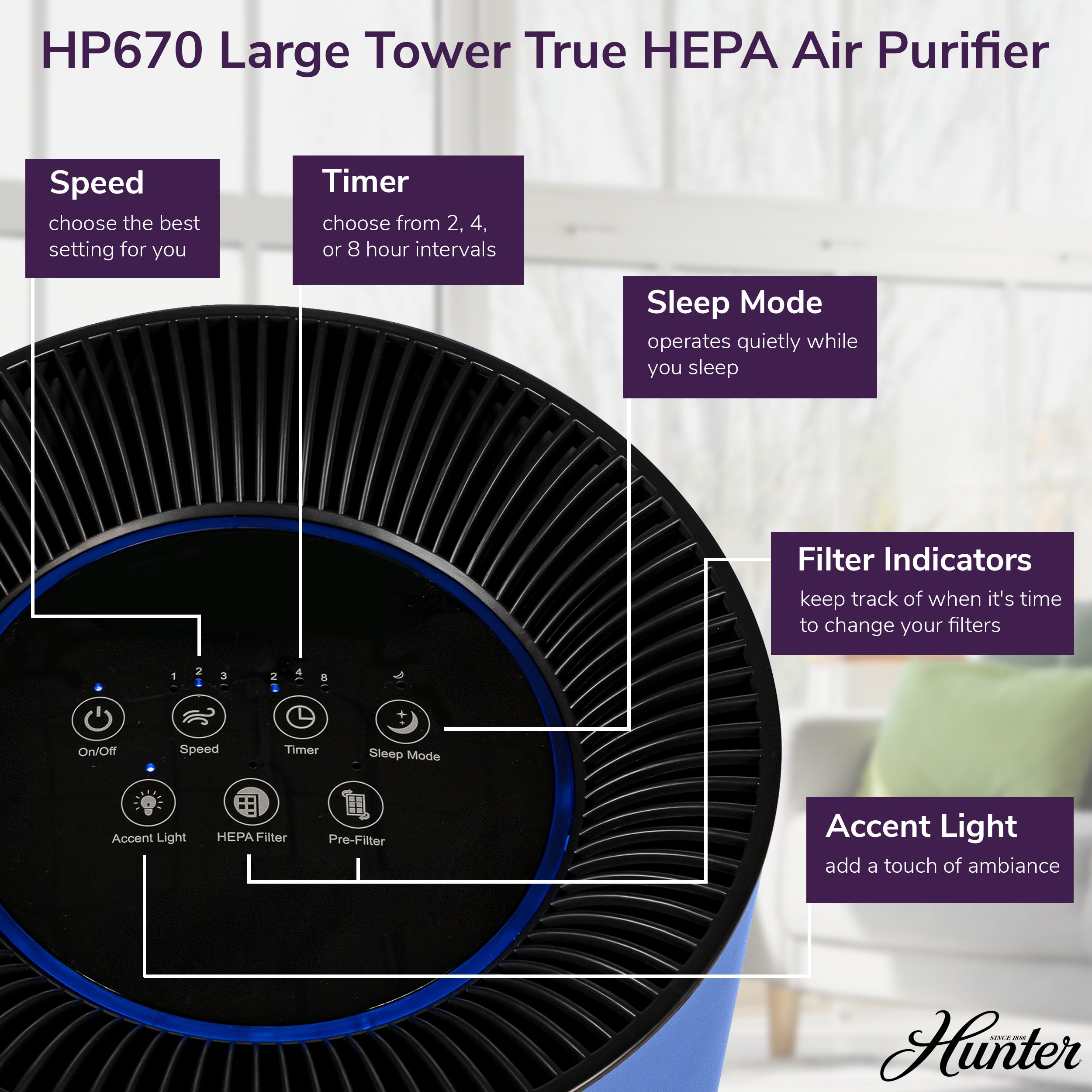 HP670 Large Tower True HEPA Air Purifier